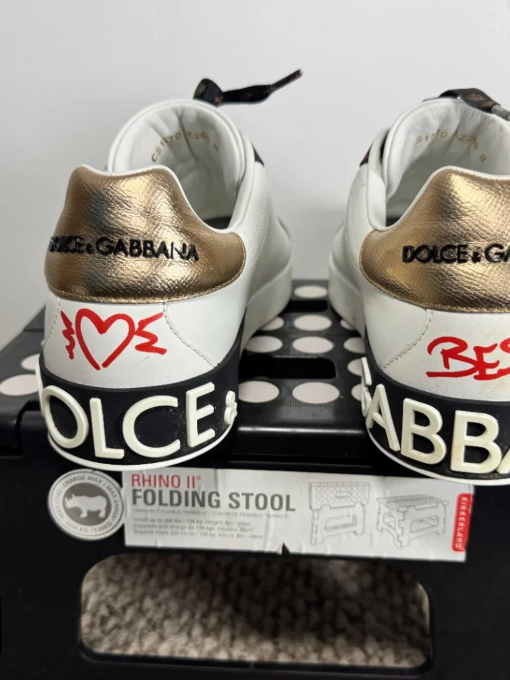 Dolce & Gabbana Portofino King Graffiti Sneakers Size 8 | Embellished Crown | Ra